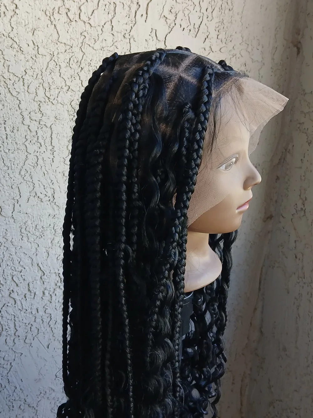 Premium Black Long Box Braids Wig with Curly Ends - Women Hair